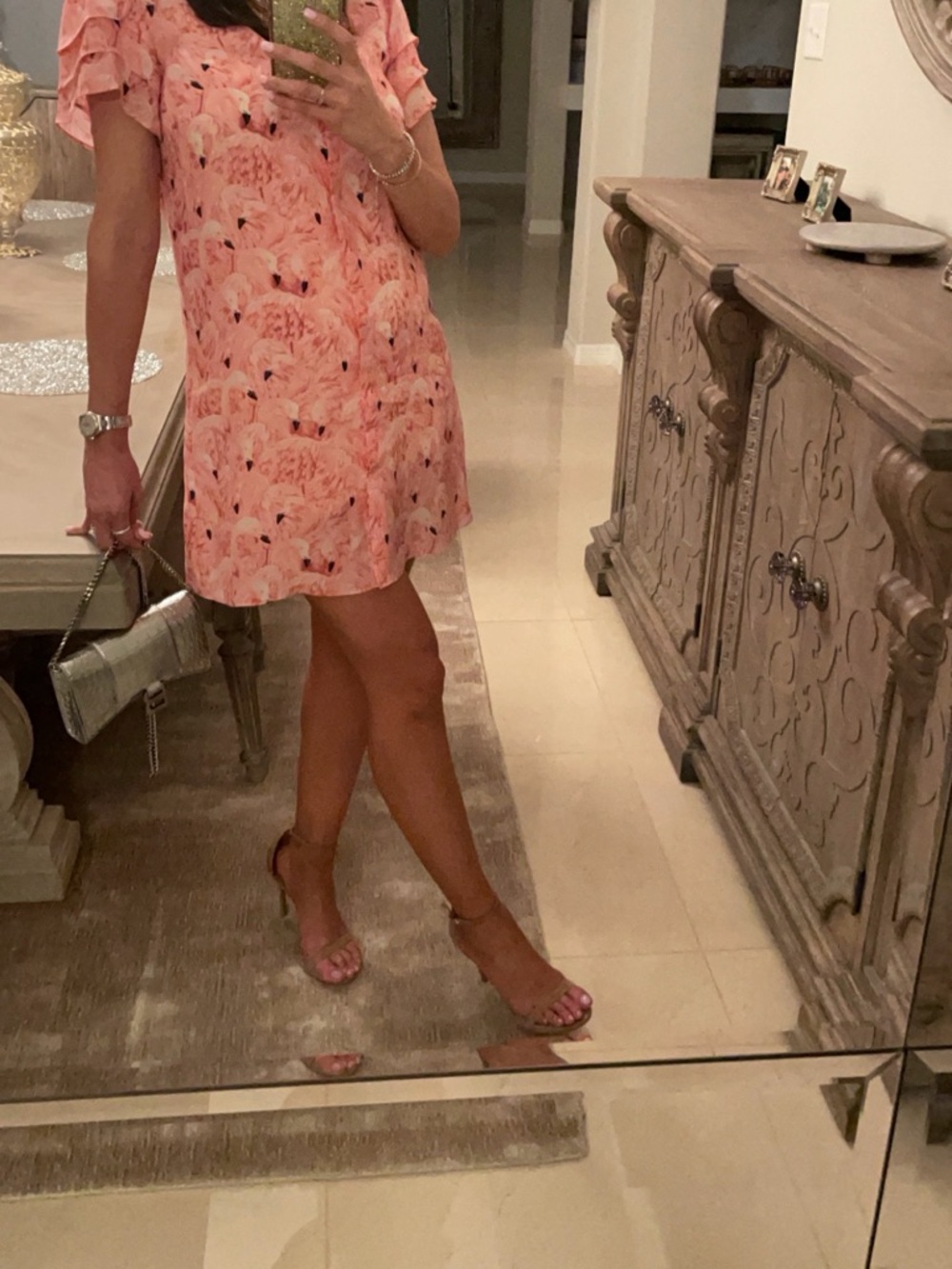 Alice + Olivia Pink Flamingo Print Mini Shirt Dress - Picture 2 of 9